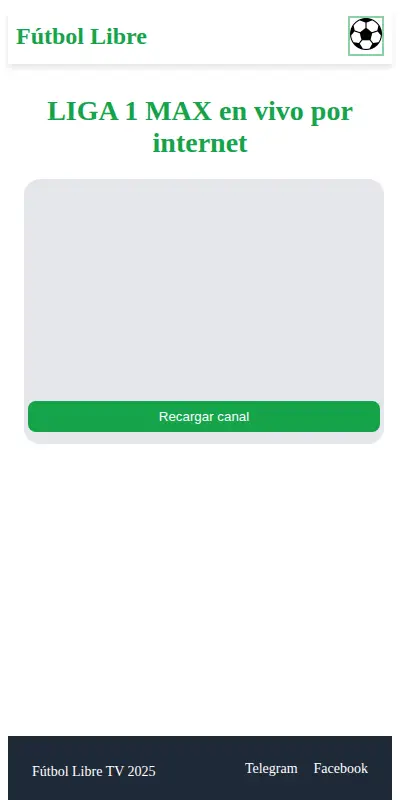 The Liga 1 MAX channel page on Fútbol Libre, with the player area, the reload button and the service footer